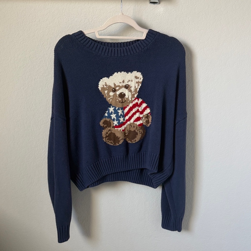American Threads Navy Sweater with Patriotic Bear